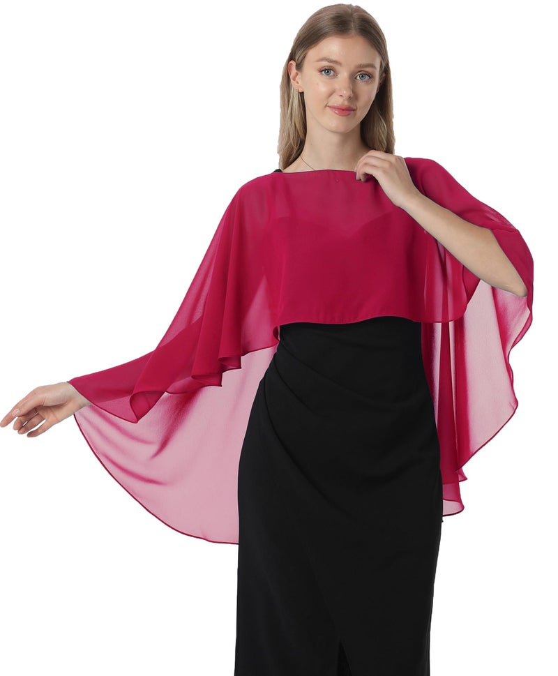 Hotshawl Capelets for women Chiffon Cape Shawls and Wraps for Evening Dress Wedding Capes Cover Up(Dark Red) - Image 5